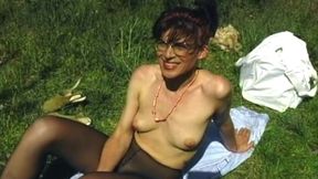 Brunette in Stockings Fucked Hard on Grass
