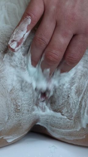 Shaving a landing strip! Intimate pussy trimming! Hairy pussy close-up!   Clip 2