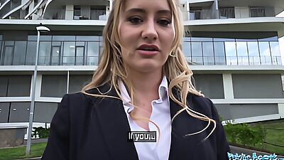 Public Agent Hot hotel worker fucks a big fat cock in a public washroom in POV