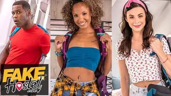 Red hot threesome with Dutch ebony babe skinny Czech teen and big black cock