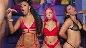 Three insatiable latinas are taking turns at getting those hard dicks