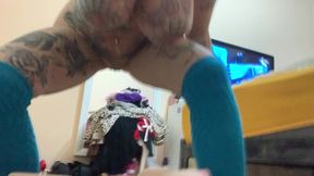 tattoed girl fuck her doll and pisses on it