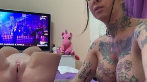 tattoed girl fuck her doll and pisses on it