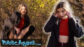 ”Sexy Blonde Takes Cash for Sex in the Woods with Huge Cock”