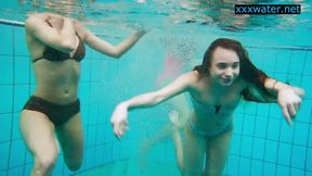 ”Sexy girls undress in the pool”