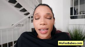 Ebony slut gets her bald pussy pounded hard by huge cock
