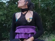 Sexy petite sissy ass miniskirt anal orgasm on fat veiny dildo in parc hot cumshot