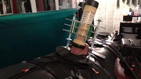 Venus 2000 Milking in Motorcycle Leather Bondage Sack from the Dungeon of Canadian Mistress Lady Diva Cane.