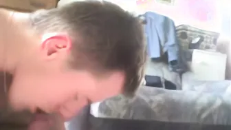 Cute twink selfsucks his long hard cock after college