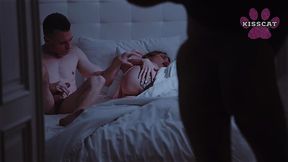 Step mom catches us in bed and gives a hot handjob to her step daughter