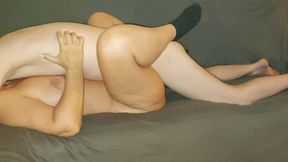 Stepmom with big tits and sexy legs is fucked in her bed by her horny stepson until orgasm