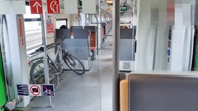 German cutie deepthroats in public train ride cumshot