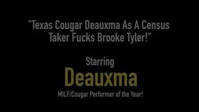 Deauxma, the mature Census taker, plays with Brooke Tyler's huge tits
