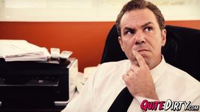 Black-haired fetishist's office ravaged by tattooed beauty's furious penetrations