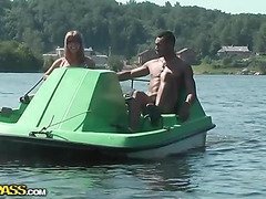 Titted blonde fucked hard in a boat