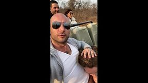 Hottie sucks BF's cock and swallows Cum during Outdoor Safari Ride