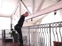 Latex slut solo anal masturbation