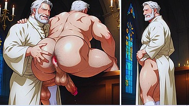Gay orgy with old priests in secret monastery. Cum in daddy's ass!