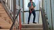 Jerking off in public stairway