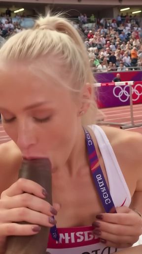 interracial, sucking cock, An athlete woman squeezing and, video created by AI