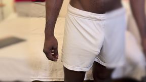 I Am Just Exercising Home in My White Box Shorts Commando of Course