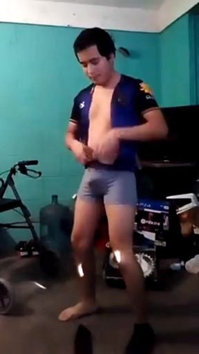 Jesus in boxer touching his penis explaining
