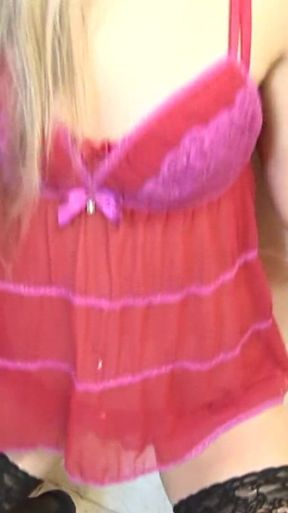 Perfect blonde slut playing with massive dildo and his cock