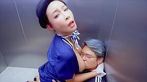 Chinese Flight Attendant Milf Elevator Sex Uncensored