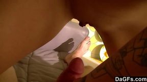 Pierced and tattooed brunette Elena rides cock in POV