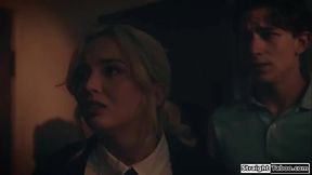 Petite blonde teen gets double penetrated by big cock