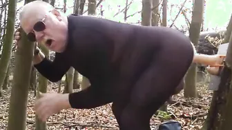 Amateur bear daddy anal play outdoors with toys
