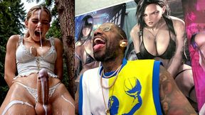 dirty blonde transgender girl cumming all over her face, ai generated