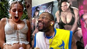 dirty blonde transgender girl cumming all over her face, ai generated