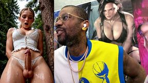 dirty blonde transgender girl cumming all over her face, ai generated