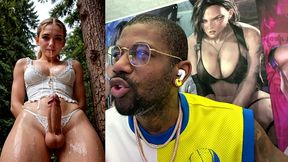 dirty blonde transgender girl cumming all over her face, ai generated