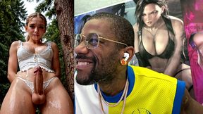 dirty blonde transgender girl cumming all over her face, ai generated