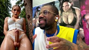 dirty blonde transgender girl cumming all over her face, ai generated