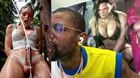 dirty blonde transgender girl cumming all over her face, ai generated