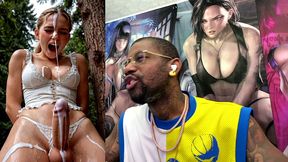 dirty blonde transgender girl cumming all over her face, ai generated