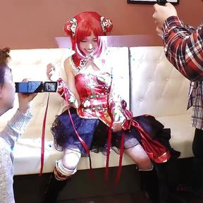 Skinny Japanese Cosplay Gir Give Blowjob and Handjob to Two Old Stranger Guys at Convention