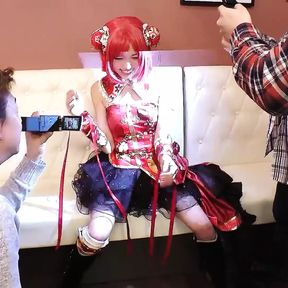 Skinny Japanese Cosplay Gir Give Blowjob and Handjob to Two Old Stranger Guys at Convention