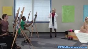 Cumswapping threeway fun with milf and model
