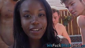 Ebony babe covered in hot jizz
