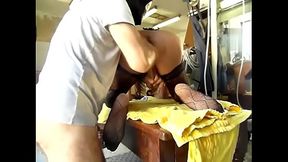 The sissy Enogas  sit on her master'_s hand  to get fisted SAM7909