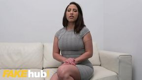 Spanish babe rides agent's cock