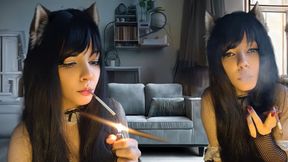 Smoke me &mdash;  baby: Goth Maid lights one up for your pleasure