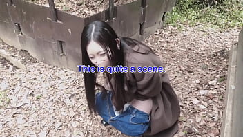 Blowjob and public pee, sultry Japanese teen gets off in woods