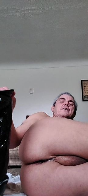 Taking a Big Black Dildo Deep in My Boy Pussy and Cuming All Over It