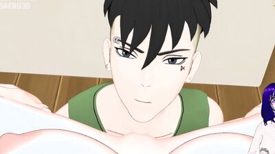 Stepmom Hinata gets her big tits slammed hard by her horny stepson Kawaki in anime hentai