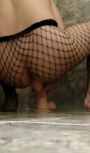 Ladysilva sitting hot on dildo in the bathroom until she cums